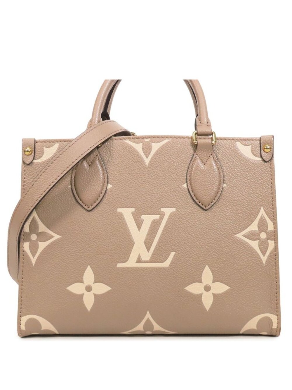 Louis Vuitton on the Go PM Tourterelle Cream Monogram Empreinte 2-Way Tote